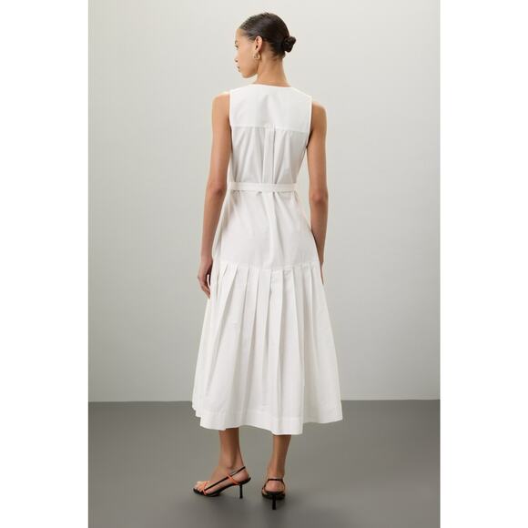 EUDON CHOI COLLECTIVE White Pleated Sleeveless V-Neck Button Maxi Dress Size 6 - Picture 2 of 15